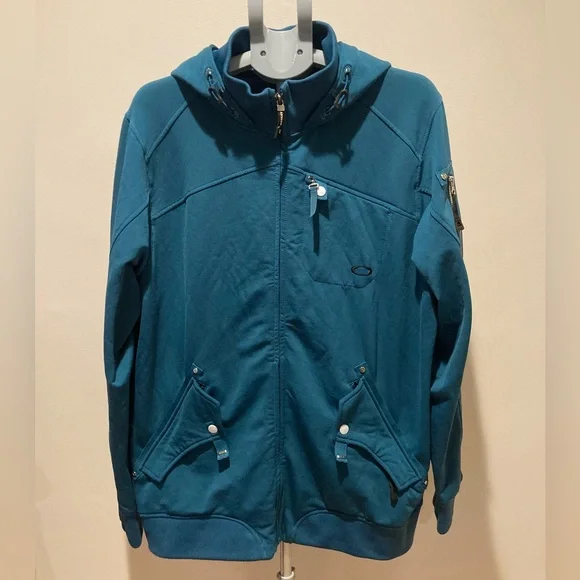 VTG Oakley Full-Zip Teal Hooded Soft-shell‎ Ski Snowboard Winter Jacket Outdoors - Picture 3 of 12
